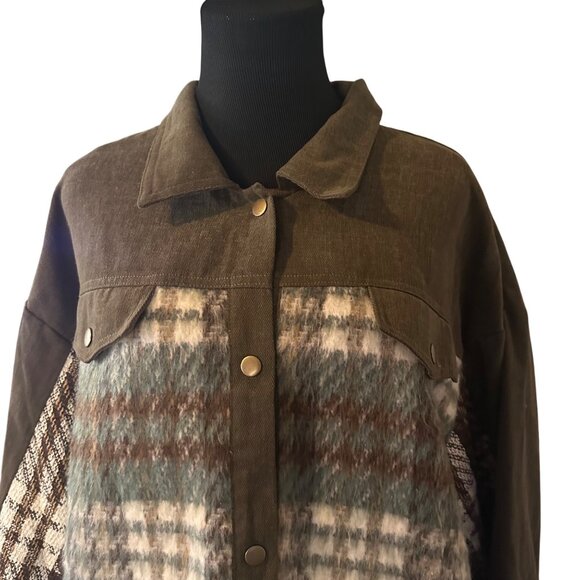 Umgee green tan and brown plaid size 1 XL jacket - Picture 5 of 8